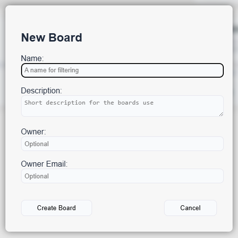 New board dialog
